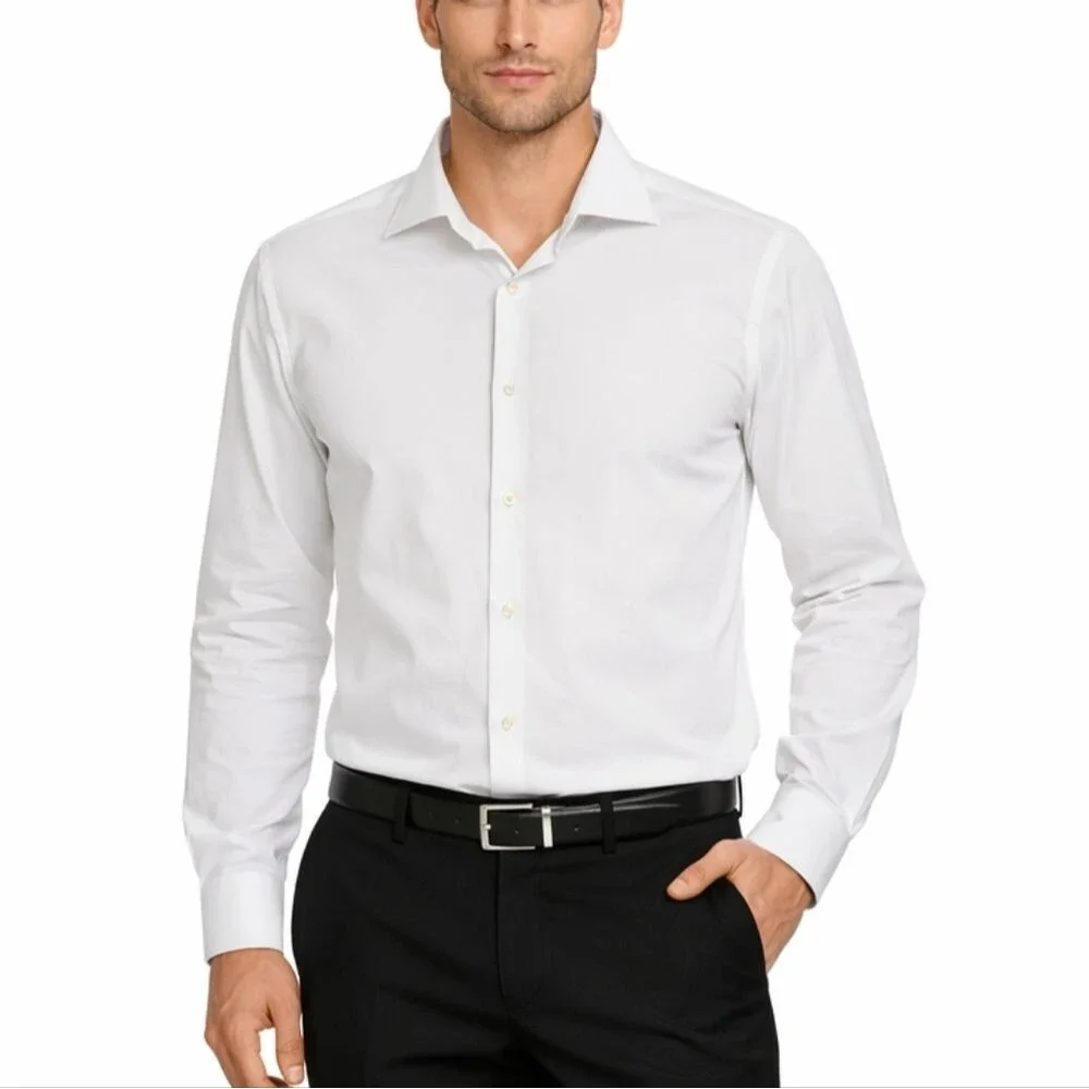 Banana Republic Men's Woven Crisp White French Cuff Dress Shirt Size L 16 - 16.5